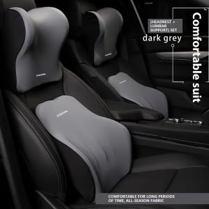 Juego de reposacabezas y cojín lumbar ergonómico para auto – gris Juego de reposacabezas y cojín lumbar ergonómico para auto – gris