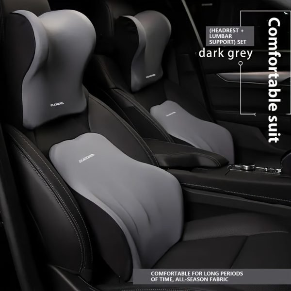 Juego de reposacabezas y cojín lumbar ergonómico para auto – gris