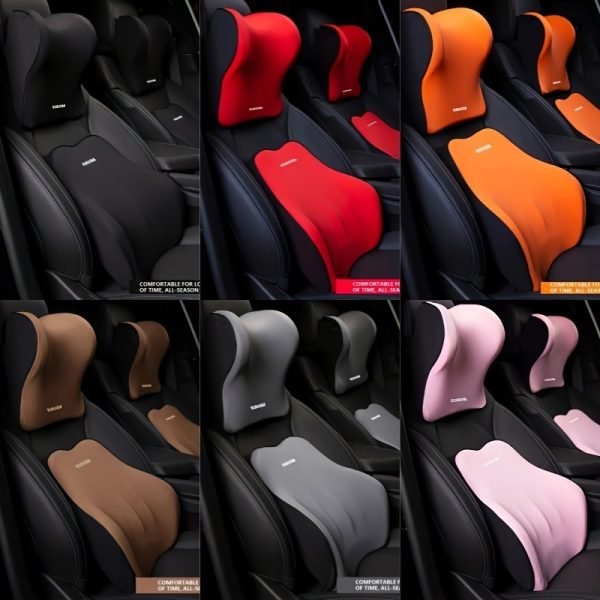 Juego de reposacabezas y cojín lumbar ergonómico para auto – gris